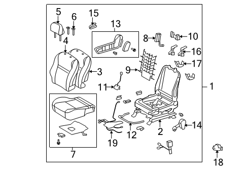 2010 Toyota Matrix Passenger Seat Components Seat Assembly Diagram for 71100-02Y30-B6