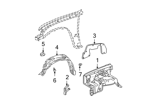 1998 Toyota Tacoma Inner Components - Fender Seal, Front Fender Apron To Frame, Front Diagram for 53738-AD050