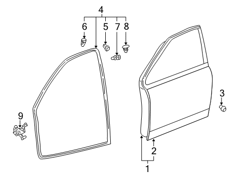 2006 Scion xA Front Door Door Shell Diagram for 67001-52290