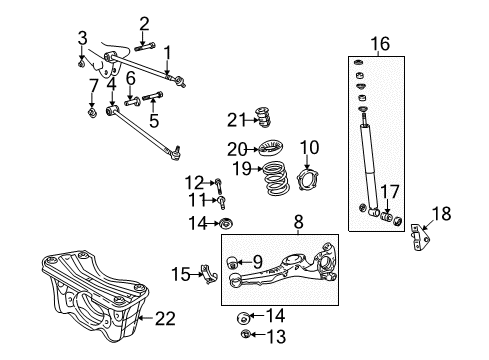 2004 Toyota RAV4 Rear Suspension Components, Lower Control Arm, Upper Control Arm Suspension Crossmember Diagram for 51206-42040