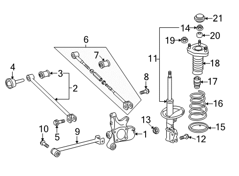 2010 Toyota Highlander Rear Suspension Components, Stabilizer Bar Strut Mount Diagram for 48750-48070