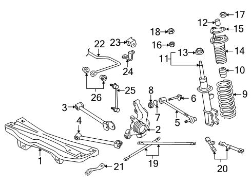 2004 Toyota MR2 Spyder Rear Suspension Components, Lower Control Arm, Upper Control Arm, Stabilizer Bar Stabilizer Link Nut Diagram for 90080-17227