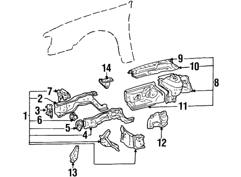 1992 Lexus ES300 Structural Components & Rails Tray Diagram for 53704-33011