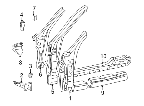 2000 Toyota Solara Hinge Pillar, Rocker Bracket Sub-Assy, Instrument Panel To Cowl Side, RH Diagram for 61165-AA010
