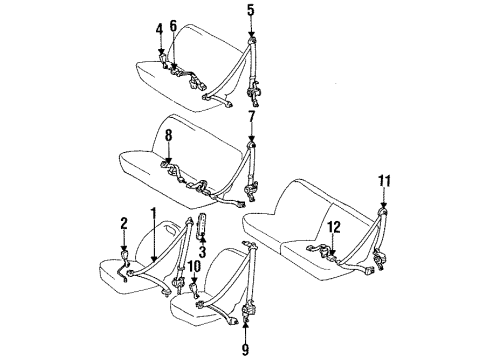 1997 Toyota Previa Front Seat Belts, Rear Seat Belts Belt Diagram for 73370-28141-B2