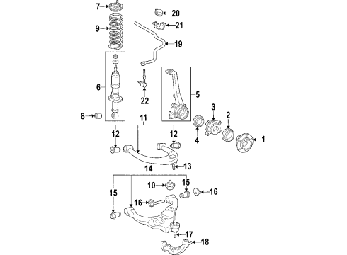 2008 Toyota Tacoma Front Suspension Components, Lower Control Arm, Upper Control Arm, Stabilizer Bar Hub Diagram for 43502-04140
