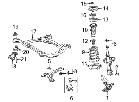 2005 Toyota Sienna Front Suspension Components, Lower Control Arm, Stabilizer Bar Knuckle Diagram for 43212-08020