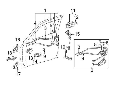 2001 Toyota Tundra Front Door Lock Assembly Diagram for 69320-0C010