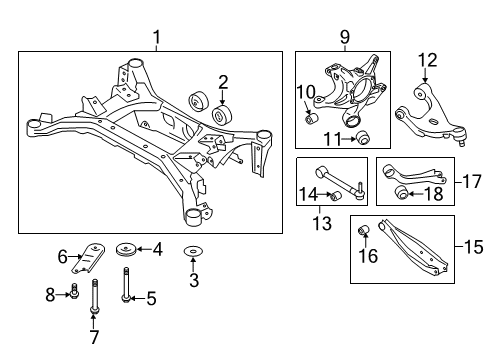 2017 Toyota 86 Rear Suspension Components, Lower Control Arm, Upper Control Arm, Stabilizer Bar Suspension Crossmember Diagram for SU003-00349