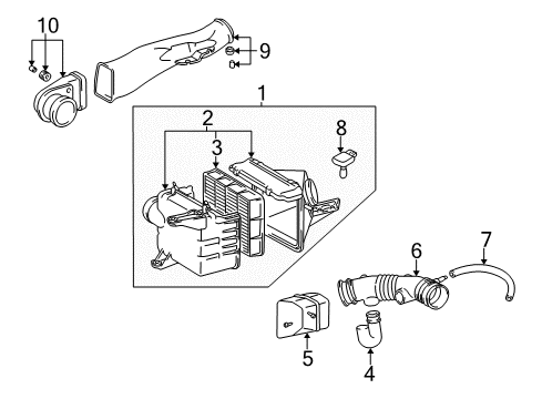2000 Toyota Tacoma Powertrain Control Air Inlet Assembly Diagram for 22020-07070