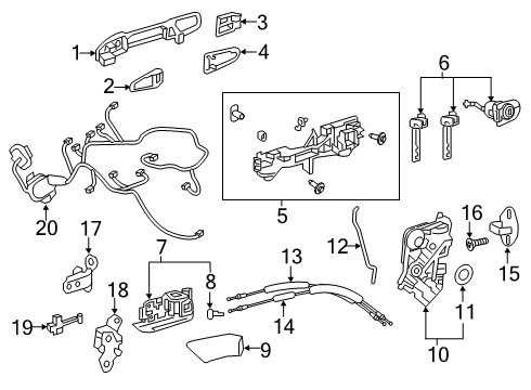 2021 Toyota Avalon Front Door Handle, Outside Diagram for 69210-06140-E1