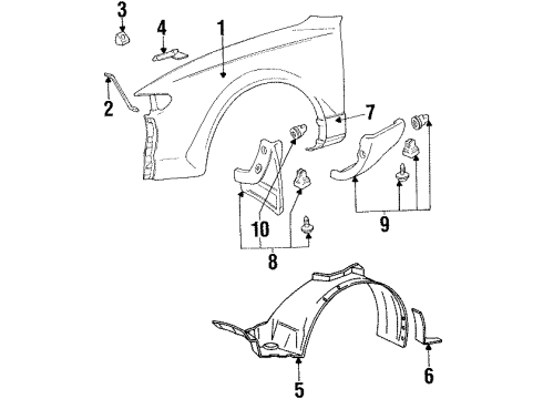 1992 Toyota Celica Fender & Components, Exterior Trim Fender Sub-Assy, Front RH Diagram for 53801-2B170