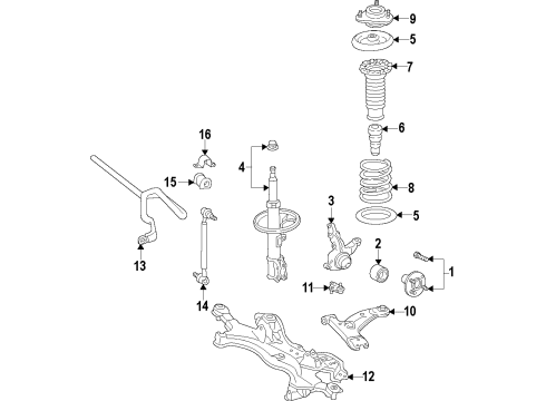 2014 Toyota Corolla Front Suspension Components, Lower Control Arm, Stabilizer Bar Strut Bumper Diagram for 48331-02110