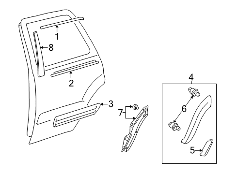 2001 Toyota Sequoia Exterior Trim - Rear Door Flare Protector Diagram for 58741-0C020