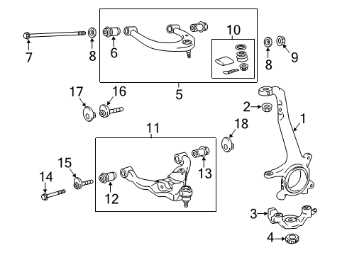 2016 Toyota Tacoma Front Suspension Components, Lower Control Arm, Upper Control Arm, Stabilizer Bar Lower Control Arm Rear Bushing Diagram for 48655-04030