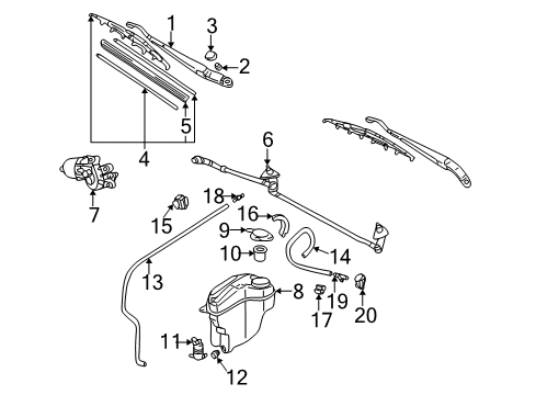 2001 Toyota Corolla Wiper & Washer Components Protector, Washer Ho Diagram for 85372-02010
