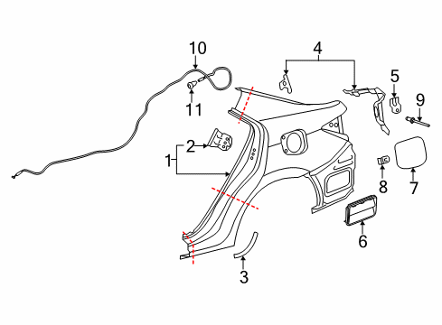 2015 Toyota Corolla Quarter Panel & Components Release Cable Diagram for 77035-02380