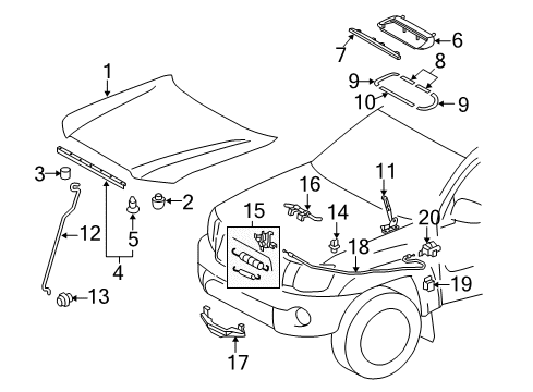 2013 Toyota Tacoma Hood & Components Lock Assembly Diagram for 53510-04040