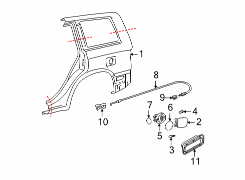 2001 Toyota Highlander Fuel Door Cable Sub-Assy, Fuel Lid Lock Control Diagram for 77035-48040