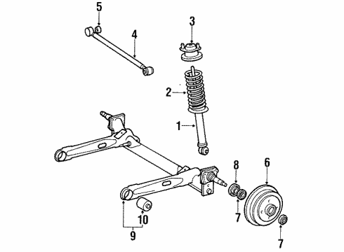 1989 Toyota Tercel Rear Suspension Components, Axle Housing, Lower Control Arm, Upper Control Arm, Stabilizer Bar Beam Assy, Rear Axle Diagram for 42110-16051