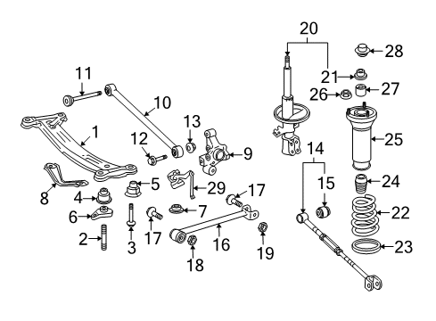 2006 Toyota Avalon Rear Suspension Components, Stabilizer Bar Track Bar Nut Diagram for 90080-17223
