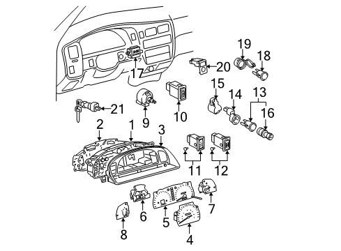 2002 Toyota Tacoma Cluster & Switches, Instrument Panel Hazard Switch Diagram for 84332-04030