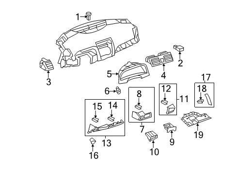 2010 Toyota Camry Cluster & Switches, Instrument Panel Defroster Vent Diagram for 55650-06061-B0
