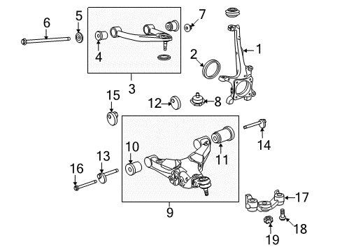 2007 Toyota Tundra Front Suspension Components, Lower Control Arm, Upper Control Arm, Stabilizer Bar Arm Sub-Assembly, Suspension Diagram for 48069-0C020