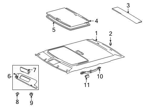 2001 Toyota Camry Interior Trim - Roof Visor Assembly, Right Diagram for 74310-AA140-G0