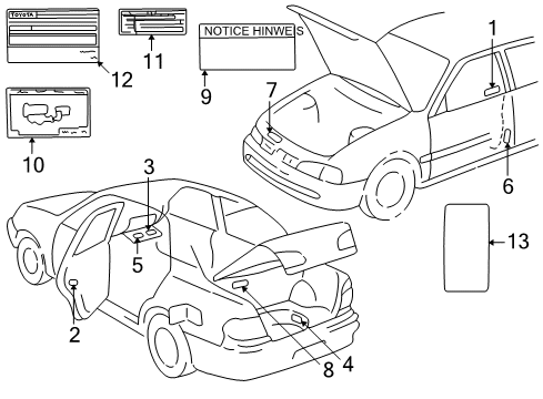 1998 Toyota Corolla Information Labels Label, Rear Seat Belt Notice Diagram for 73794-02010