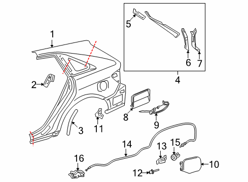 2015 Toyota Venza Quarter Panel & Components Release Cable Diagram for 77035-0T010