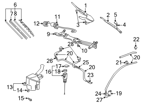2001 Toyota Prius Wiper & Washer Components Motor Assy, Windshield Wiper Diagram for 85110-47030