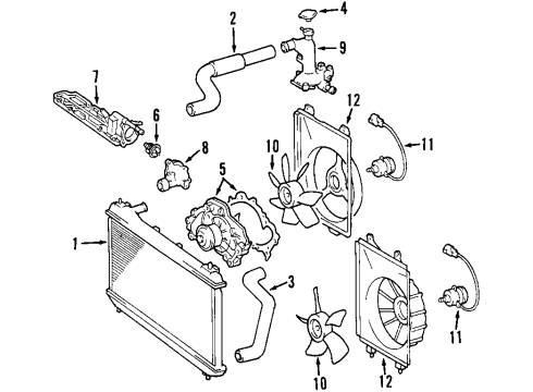 2001 Toyota Sienna Cooling System, Radiator, Water Pump, Cooling Fan Fan Blade Diagram for 16361-0A090