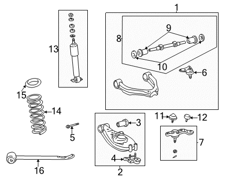 2004 Toyota Tacoma Front Suspension Components, Lower Control Arm, Upper Control Arm, Stabilizer Bar Spring Insulator Diagram for 48157-35010