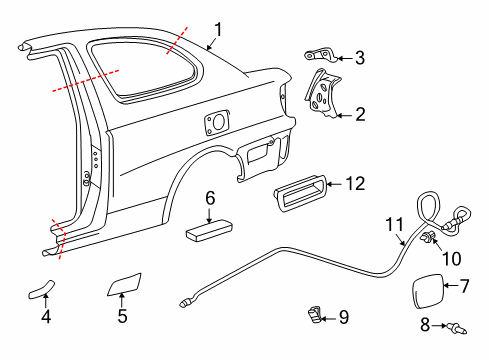 2000 Toyota Echo Quarter Panel & Components Release Cable Diagram for 77035-52060