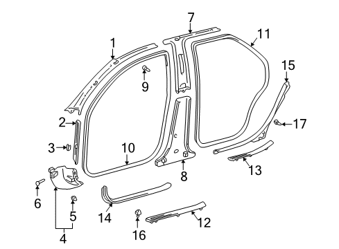 2000 Toyota Camry Interior Trim - Pillars, Rocker & Floor Scuff Plate Diagram for 67916-33011