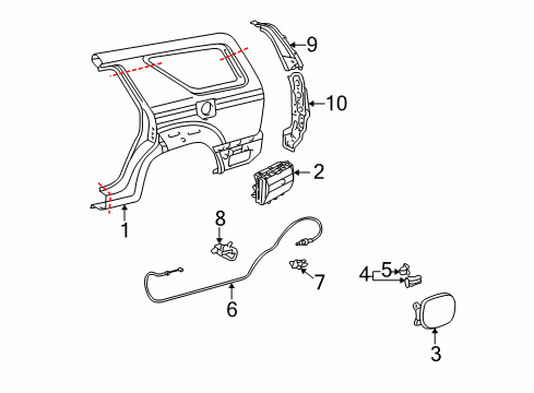 2005 Toyota 4Runner Quarter Panel & Components Release Cable Diagram for 77035-35120