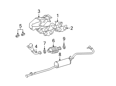 1998 Toyota Tacoma Exhaust Components Muffler & Pipe Gasket Diagram for 90917-06041