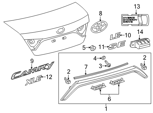 2017 Toyota Camry Exterior Trim - Trunk Lid Nameplate Diagram for 75443-06200