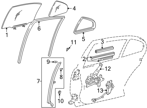 2004 Lexus IS300 Rear Door Division Bar Seal Diagram for 67486-53010