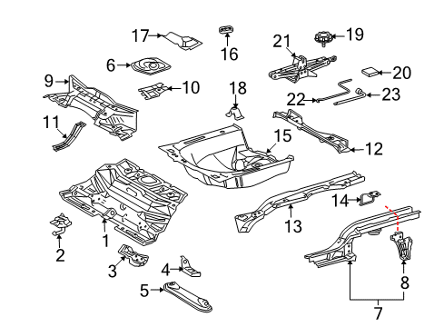 2009 Scion xD Rear Body - Floor & Rails Rear Crossmember Diagram for 57606-52171