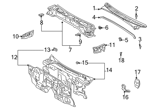 1995 Toyota Tacoma Cab Cowl Cowl Grille Diagram for 55781-35010