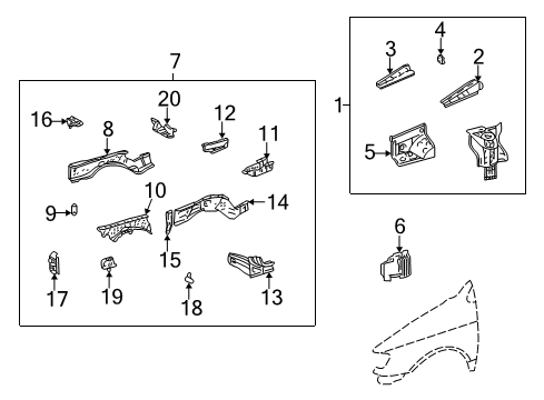2001 Toyota Sienna Structural Components & Rails Seal Diagram for 53736-08010