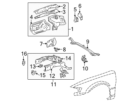 2002 Toyota Solara Structural Components & Rails Outer Reinforcement Diagram for 57115-33010