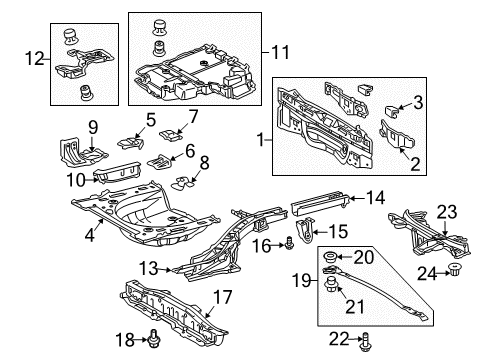 2013 Toyota Prius Plug-In Rear Body Panel, Floor & Rails Cowl Trim Clip Diagram for 90467-06158-C0