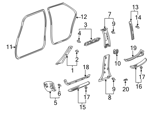2000 Toyota Avalon Interior Trim - Pillars, Rocker & Floor Sill Trim Clamp Diagram for 62567-AA010