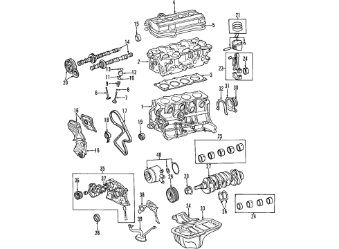 2000 Toyota RAV4 Engine Parts, Mounts, Cylinder Head & Valves, Camshaft & Timing, Oil Cooler, Oil Pan, Oil Pump, Crankshaft & Bearings, Pistons, Rings & Bearings Valves Diagram for 13711-03020