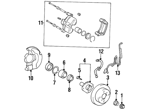 1996 Toyota Paseo Front Brakes Caliper Overhaul Kit Diagram for 04479-10070