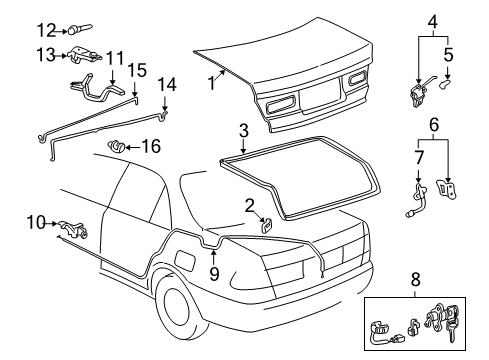 1998 Toyota Camry Trunk Lid Cylinder & Keys Diagram for 69055-33210