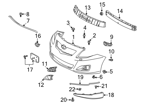 2009 Toyota Corolla Front Bumper Absorber Diagram for 52611-02170